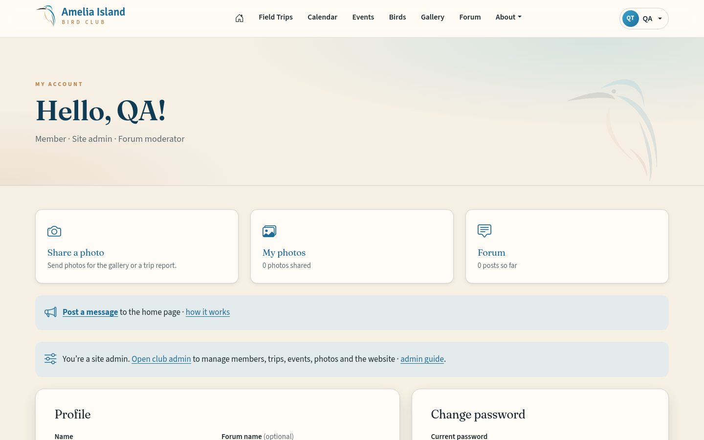 My account: shortcuts, your profile and your password.