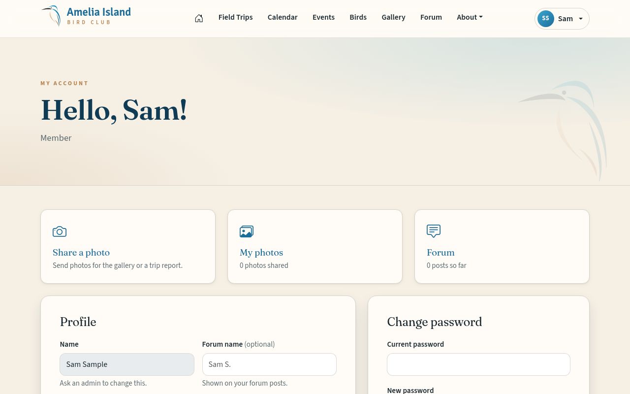 A member’s account page.