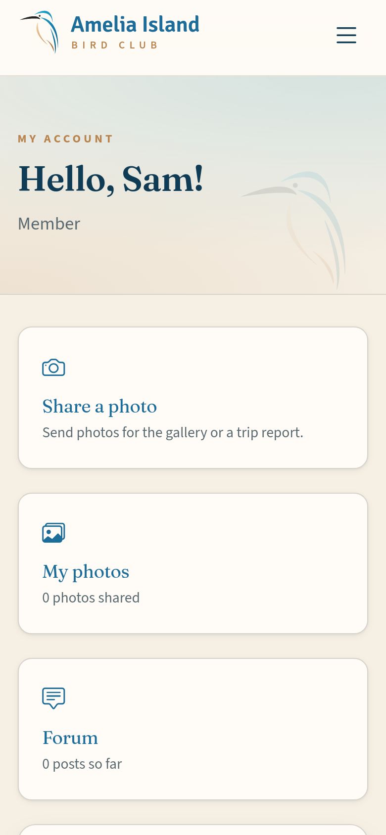 A member’s account page.