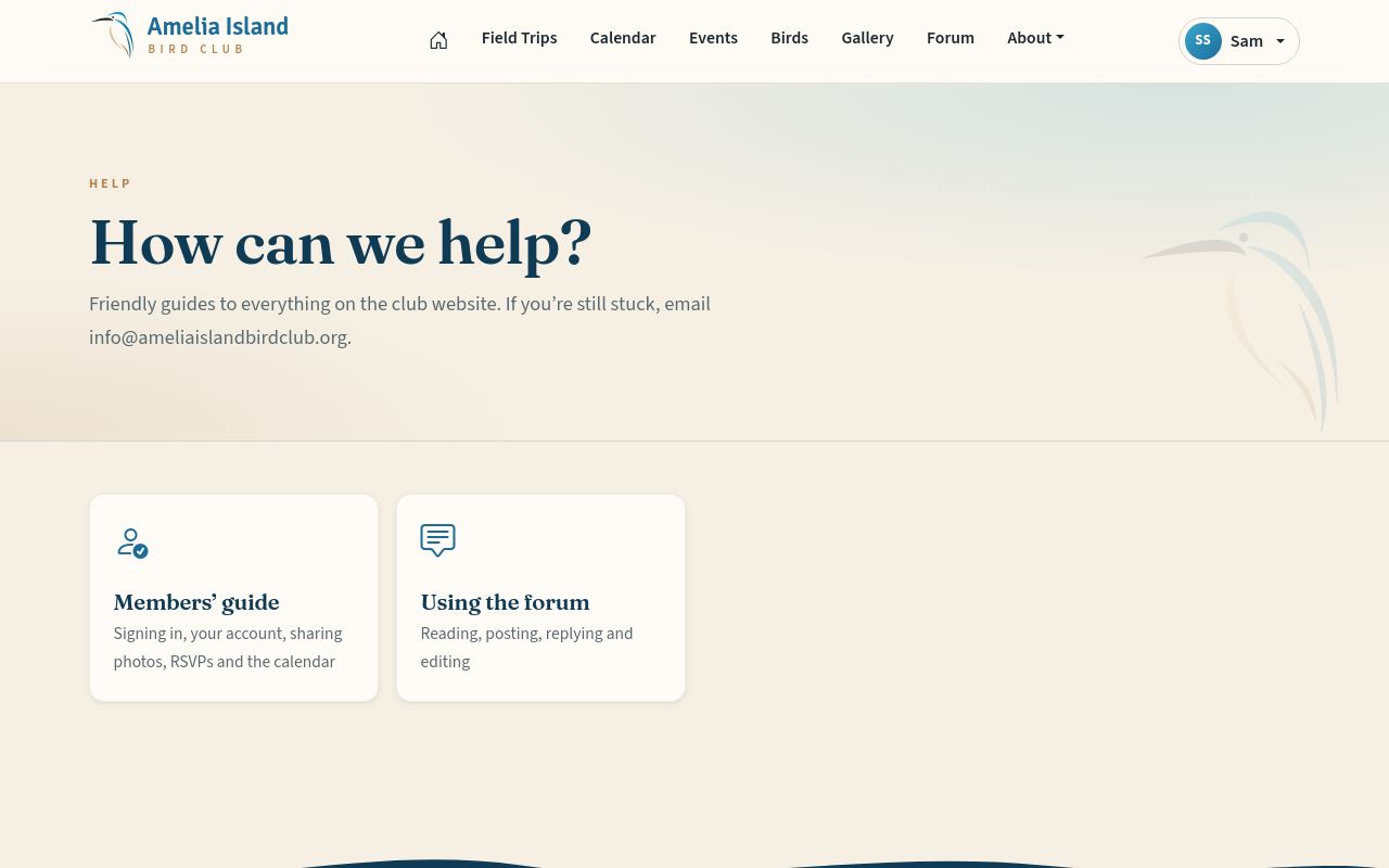 The Help page.