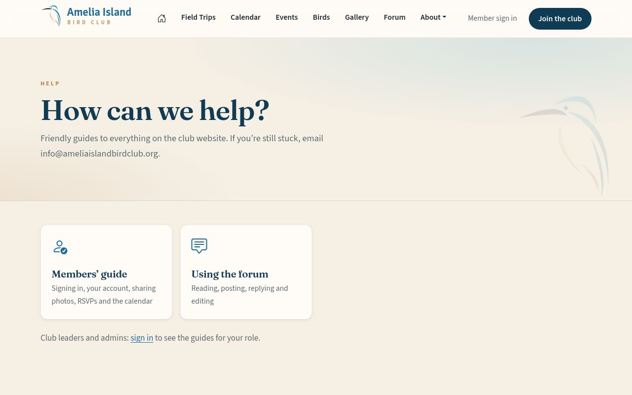 The Help page.