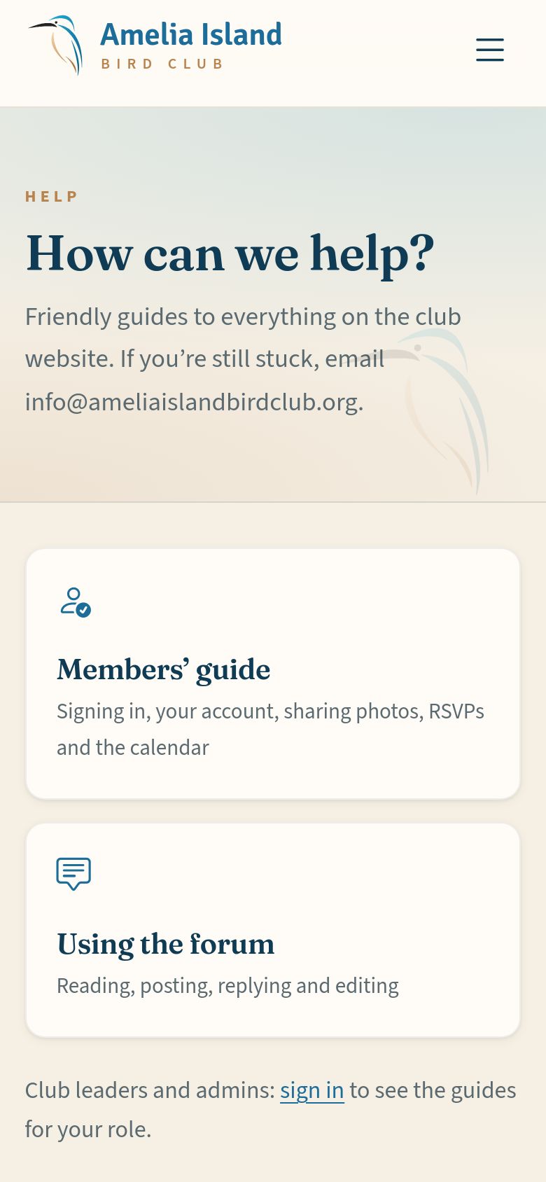 The Help page.