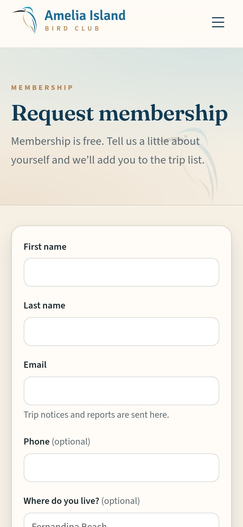 The Request membership form.