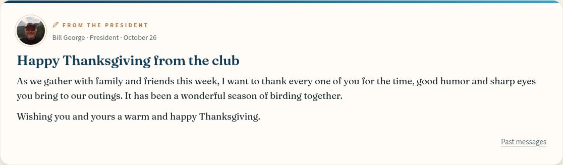 A message card on the home page.