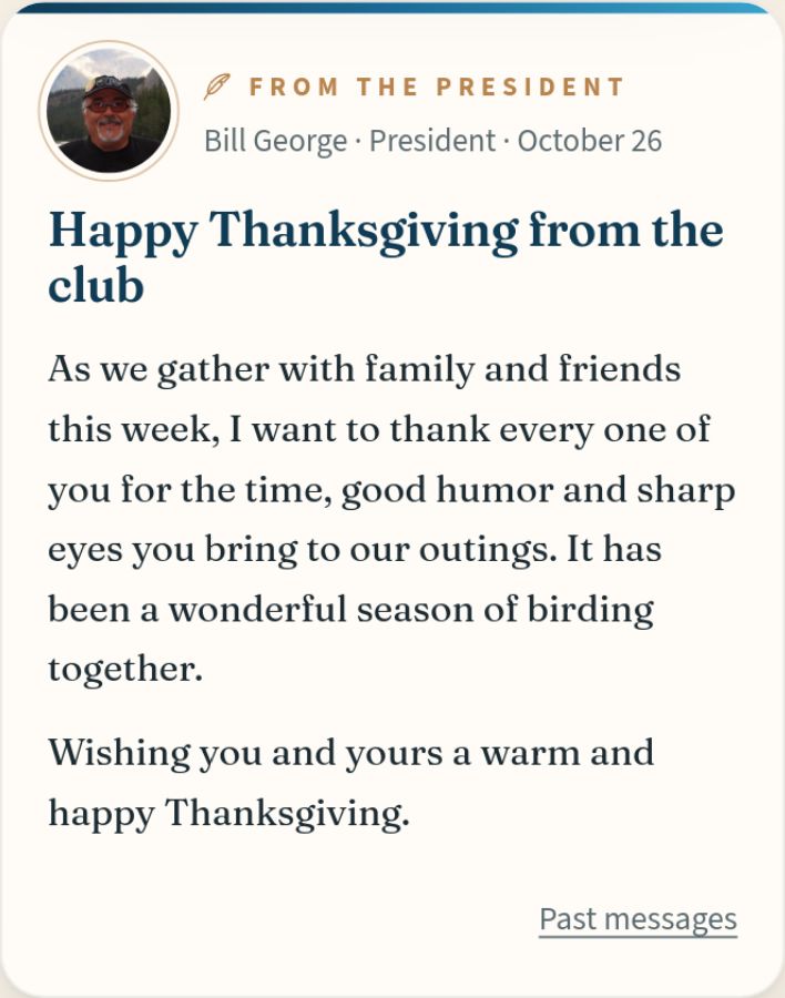 A message card on the home page.